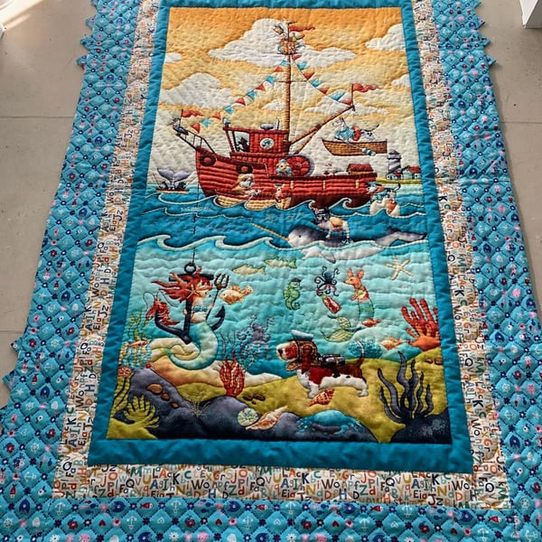 Sea Dogs Having Fun Hand Quilted Sea quilt
