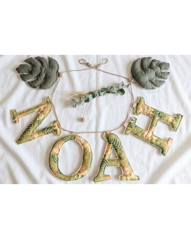 Personalised Safari Name Garland - Monstera Leaf Jungle Nursery Heirloom Gift