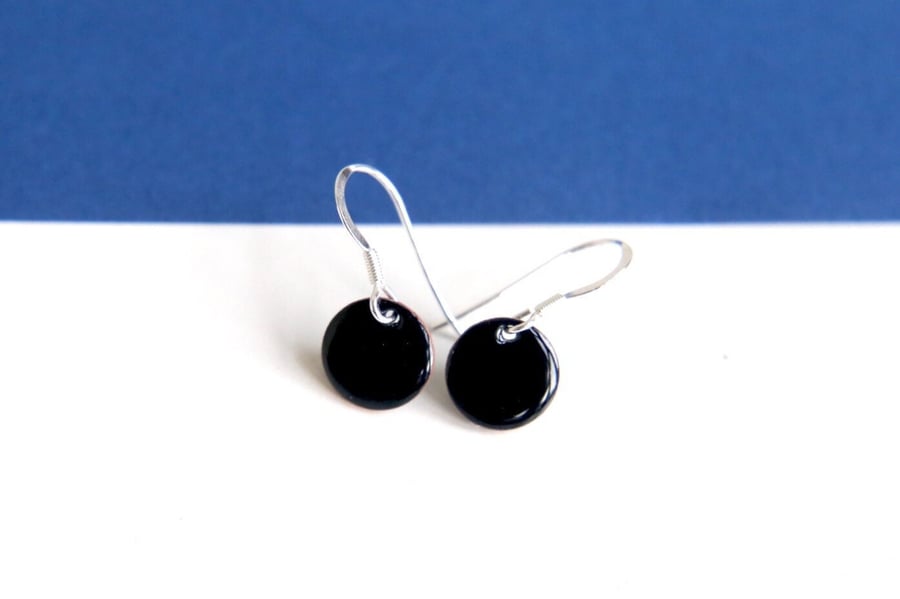 Little Black Earrings enamel mini dots
