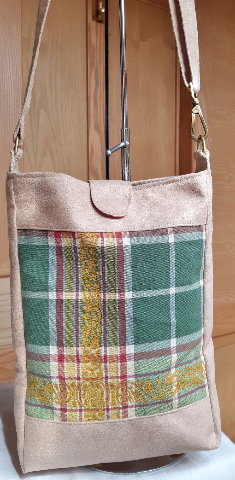 Green tartan cross body bag