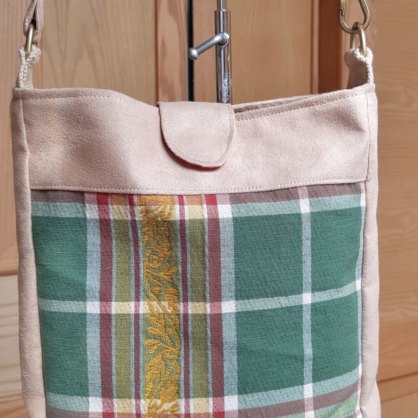 Green tartan cross body bag