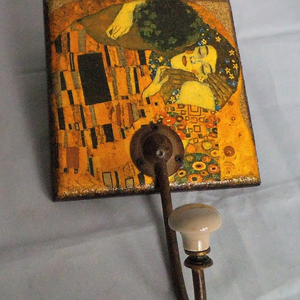 Decorated Wall Hook Klimt Kiss Decoupage Ceramic Knob Napkin Decoupage Unusual