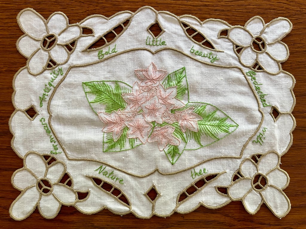 'Mayflower' Hand Embroidered Vintage Doily Art