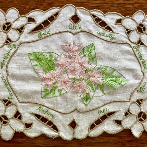 'Mayflower' Hand Embroidered Vintage Doily Art