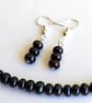 Black Freshwater Pearl Handmade Necklace & Earrings Gift Set - Image 3