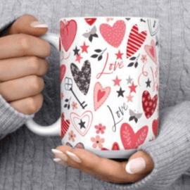 Mug Valentine's Day Wrap with Hearts PNG for Sublimation