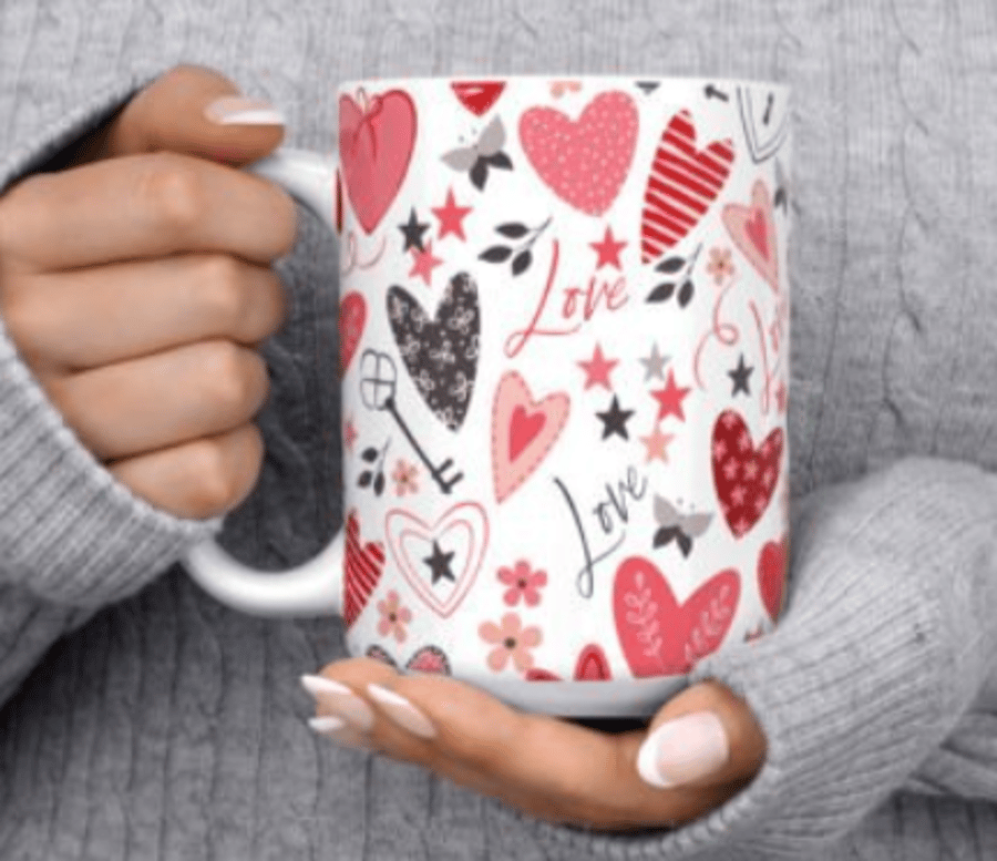 Mug Valentine's Day Wrap with Hearts PNG for Sublimation