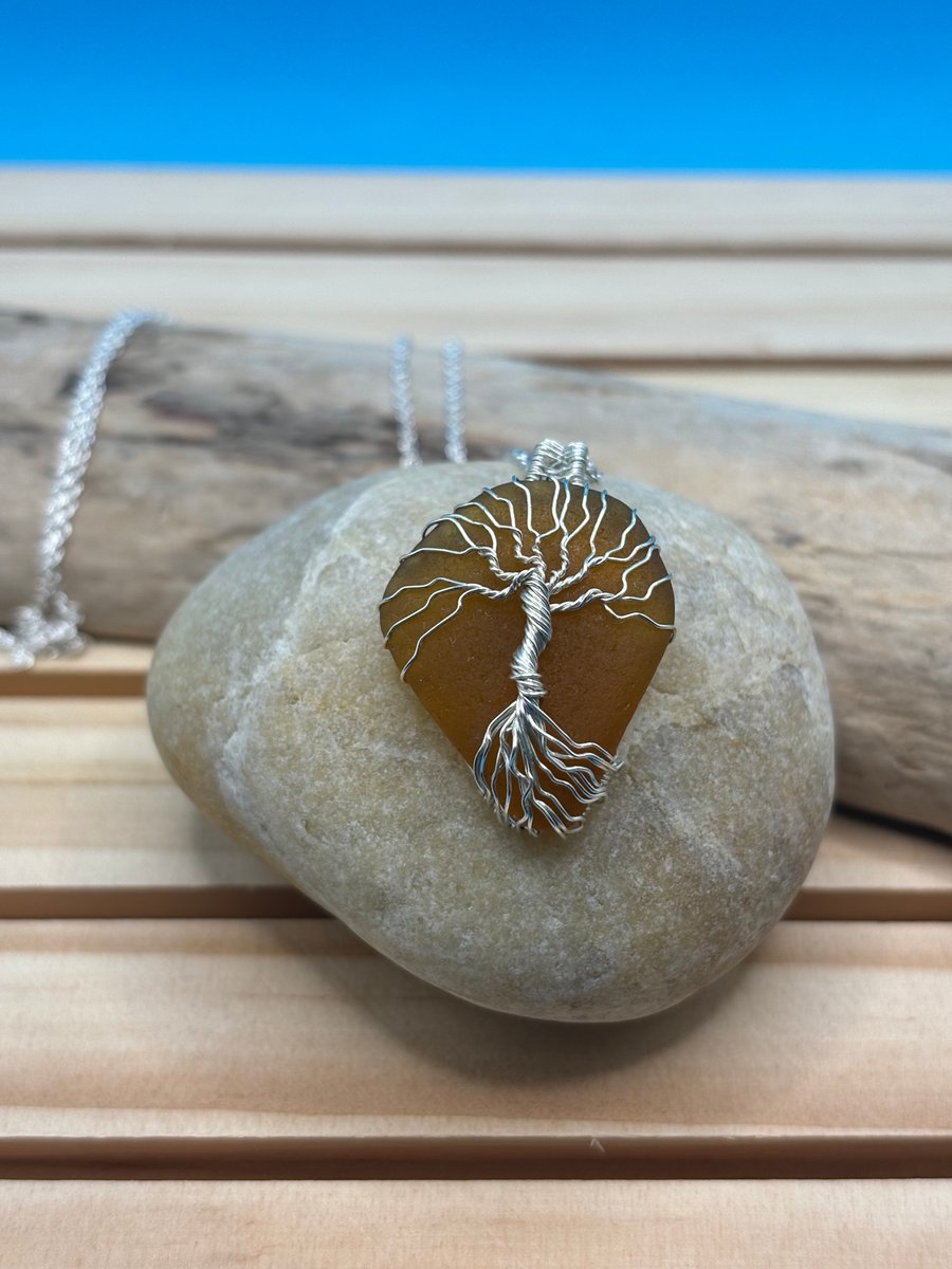 Scottish Sea Glass Pendant, Tree of Life 