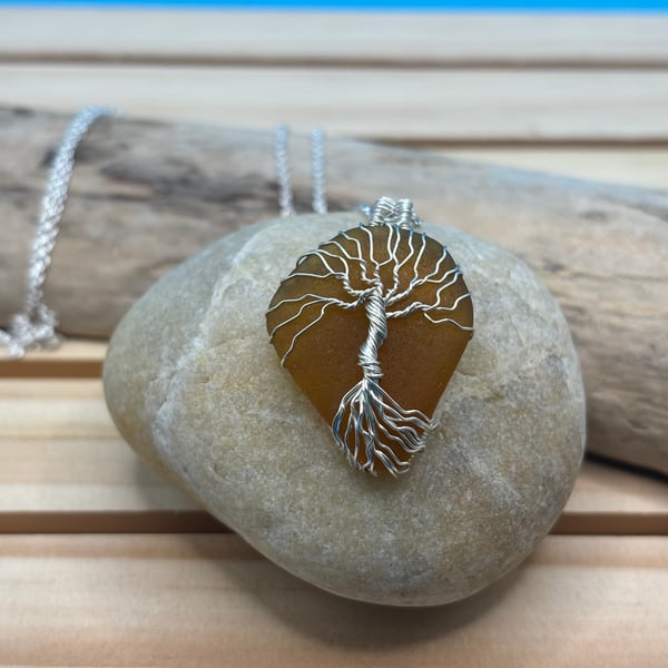 Scottish Sea Glass Pendant, Tree of Life 