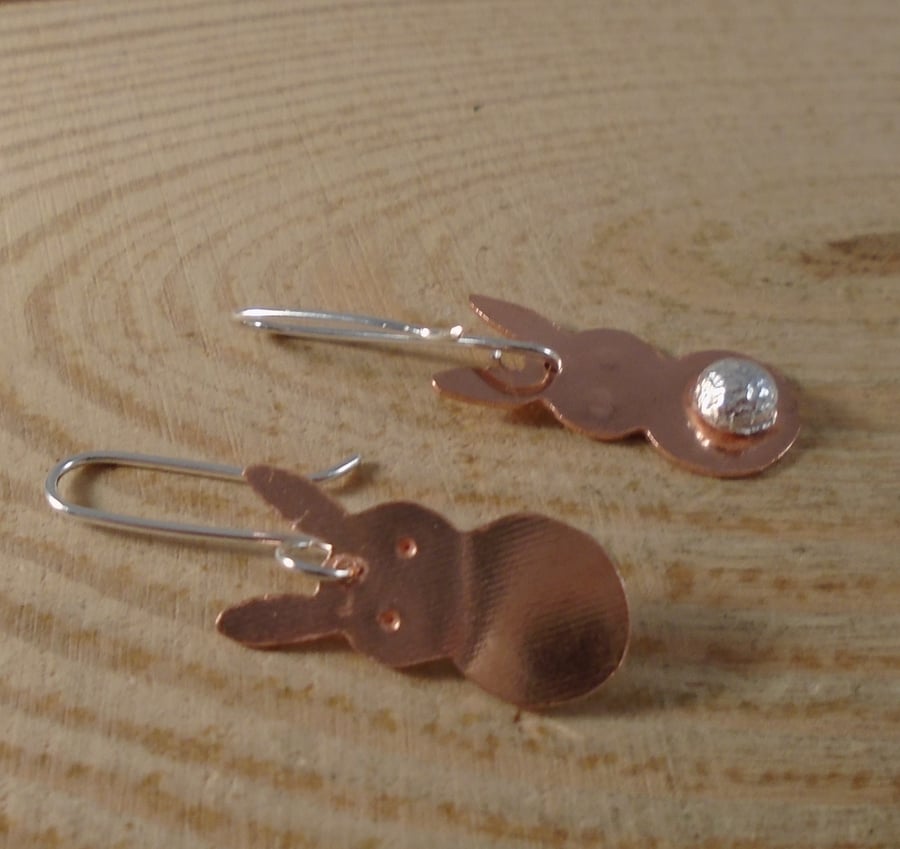 Sterling Silver and Copper Magic Bunny Earrings
