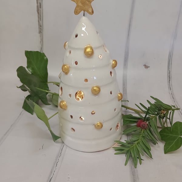 White and gold Christmas tree ornament
