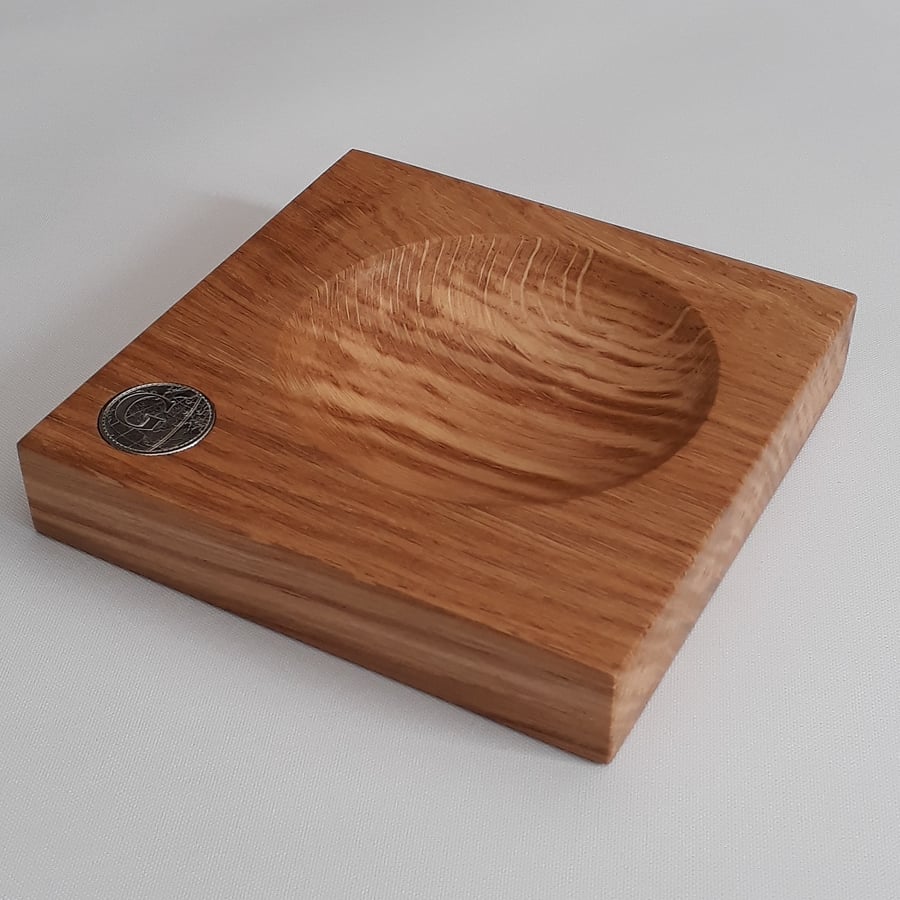 Solid Oak Personalised 10P Coin Change Dish