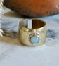 Hammered Brass Adjustable Ring with Aqua Jade & Sterling Silver Detail - Image 4
