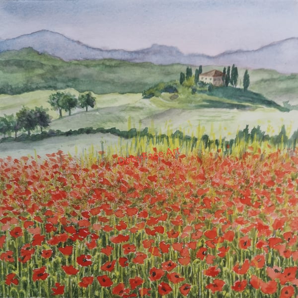 'Poppy Field' blank greetings card 