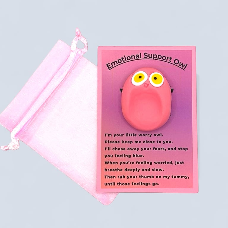 Pink Worry Stone Owl - Emotional Support Owl Fidget Stone