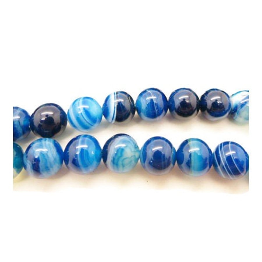 Blue Banded Agate 8mm Smooth Rounds, Grade A, Natural Authentic Madagascan Gemst