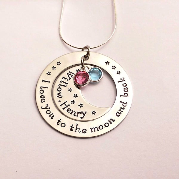 I love you to the moon and back hand stamped personalised necklace (V2)