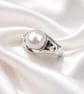 Round Freshwater Pearl Adjustable Sterling Silver Ring  - Image 5