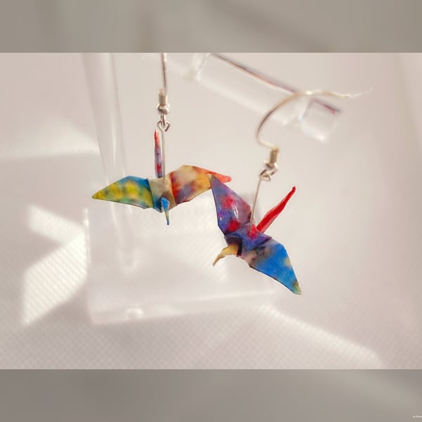 Origami Crane Earrings, Paper Crane Earrings, Paper Bird Earrings, Free UK Post