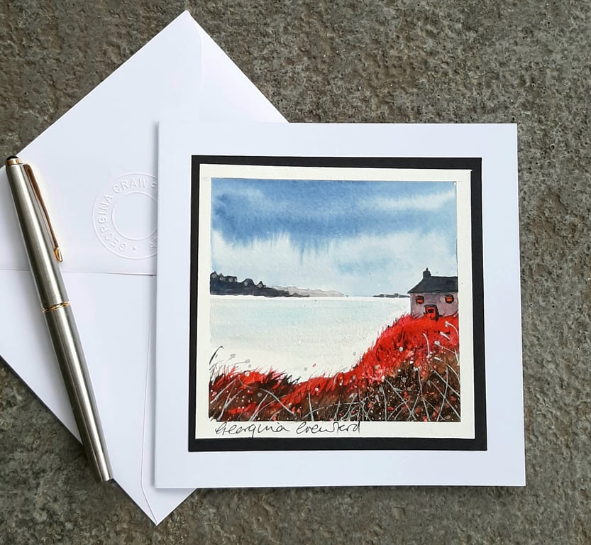 Blank Handpainted Card, Birthday, Anniversary Keepsake. Clifftop Cottage