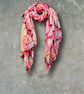 Abstract Light Pink Scarf With Gold Accents Cotton Blend Scarf for Women - Image 3