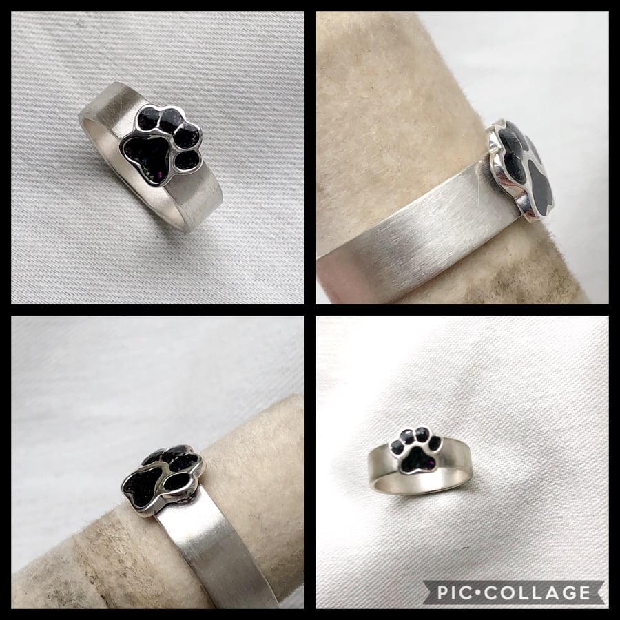 Dog Paw Cremation Memorial Ring in Sterling Silver