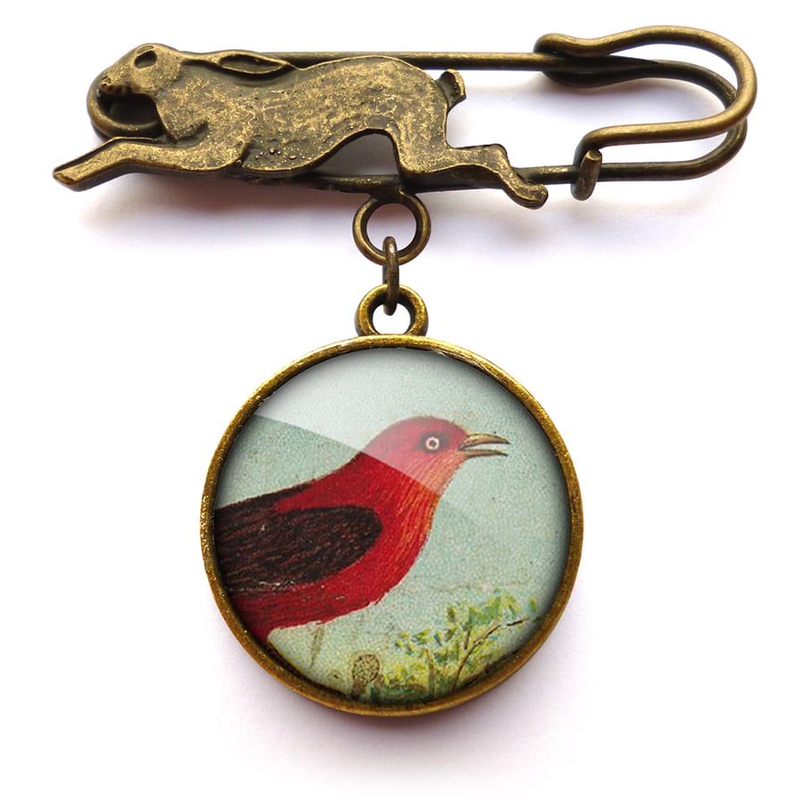 Red Bird Hare Pin Brooch (TB06)