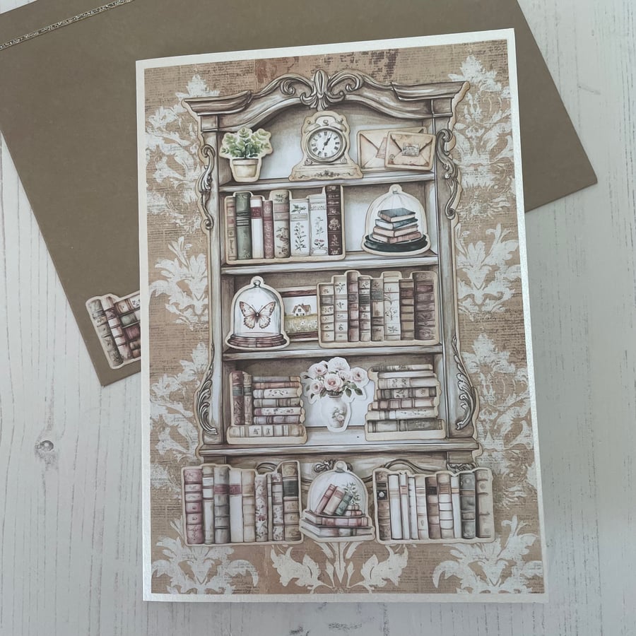 Library - Greeting Card - The Bookshelf  by Carolee Crafts PB11 - 0001