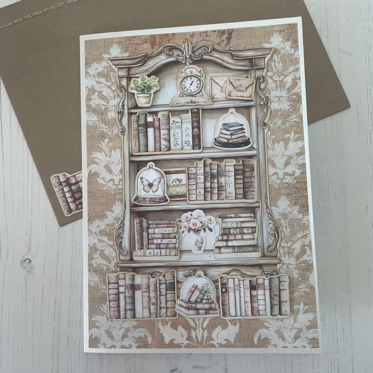 Library - Greeting Card - The Bookshelf  by Carolee Crafts PB11 - 0001