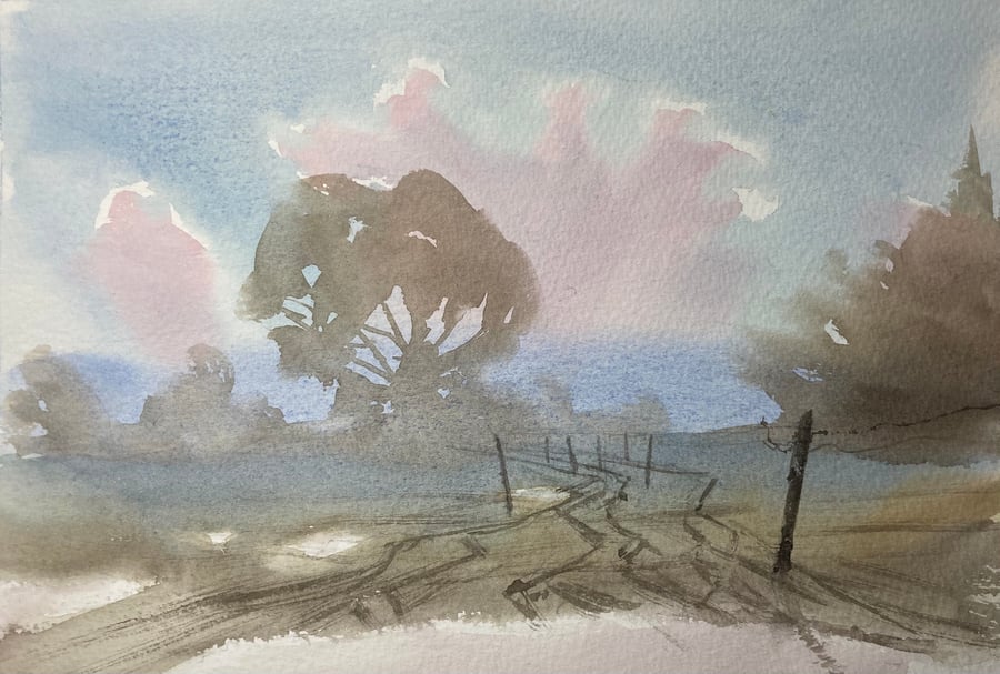 Ingleby fields Winter sunset (Original Watercolour)