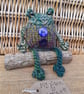 Handmade Knitted Frog named Morag – One of a Kind Frog Ornament Whimsical Gift