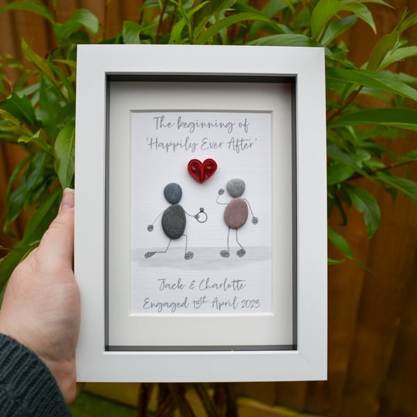 Personalised Engagement Gift, Pebble Art Picture, Engaged To Be Married Gift