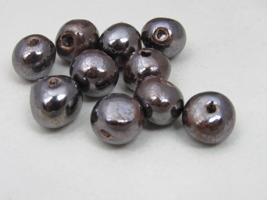 10 Small Bronze Glazed Ceramic Beads