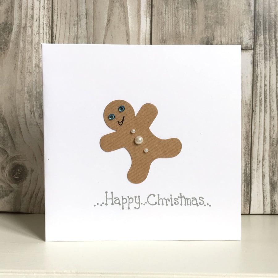 Christmas card - gingerbread man jewel handmade jolly humour fun