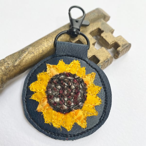 Up-cycled Sunflower key ring or bag charm. 