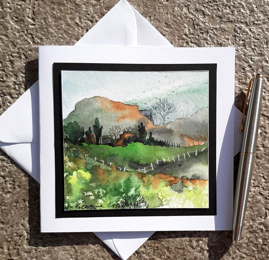 Handpainted Blank Card. Hillside. The Card That's Also a Keepsake Gift
