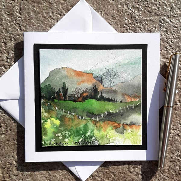 Handpainted Blank Card. Hillside. The Card That's Also a Keepsake Gift