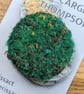 Green Moss Abstract Embellished Recycled Textile 38mm Brooches  - Image 3