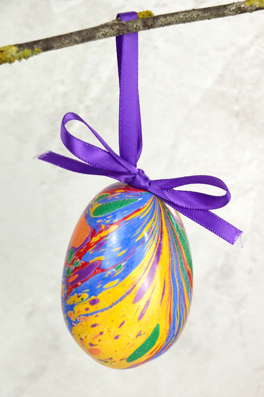 Easter egg marbled ceramic pottery hanging decoration rainbow colours 
