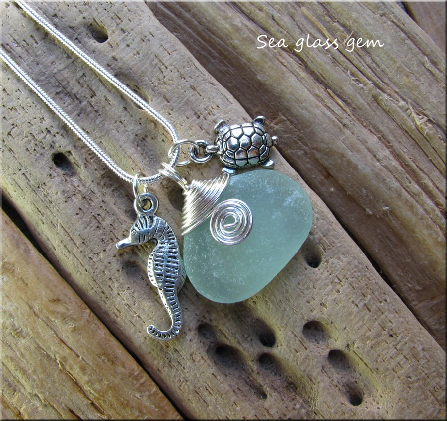 Sea glass wire wrapped pendant