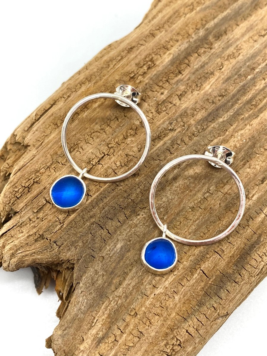 Blue Sea Glass Bubble Earrings