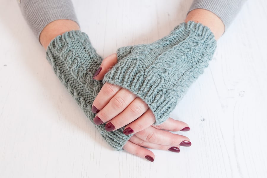 Dusky blue fingerless gloves - Hand warmers - Fingerless mittens -Knitted gloves