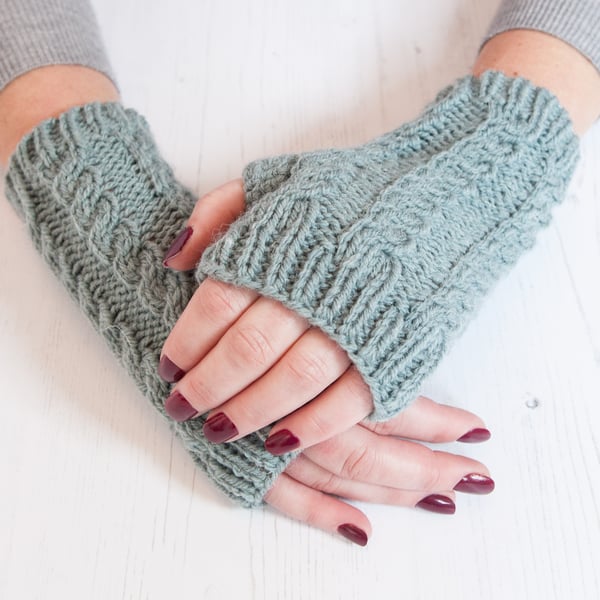 Dusky blue fingerless gloves - Hand warmers - Fingerless mittens -Knitted gloves