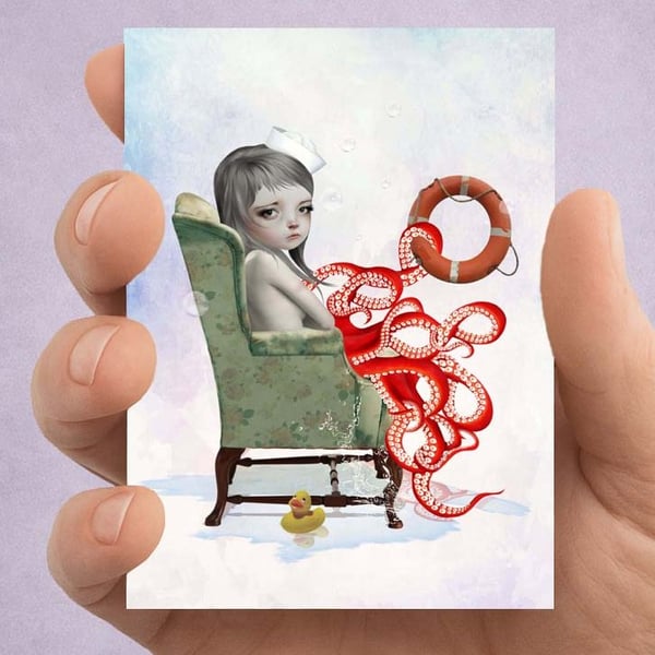 Octopus Girl ACEO Art Print - Whimsical Sea Creature Art Card