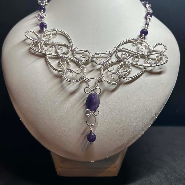 Magdalena handmade wire wrapped Necklace with Amethyst gemstones