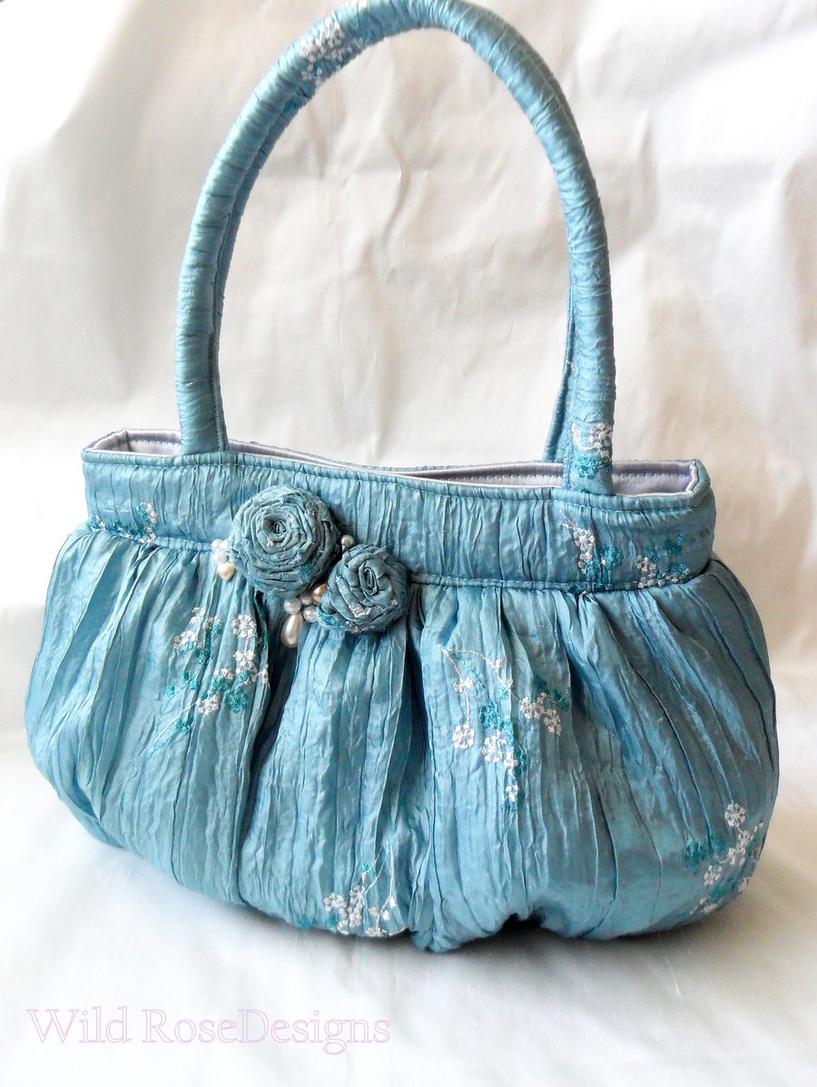 Duck egg blue taffeta Wedding or Prom Bag
