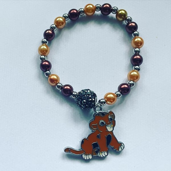 Simba pendant charm shamballa stretch beaded bracelet toddler adult kids sizes