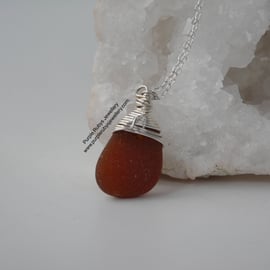 Amber Cornish Sea Glass Necklace, Sterling Silver N572