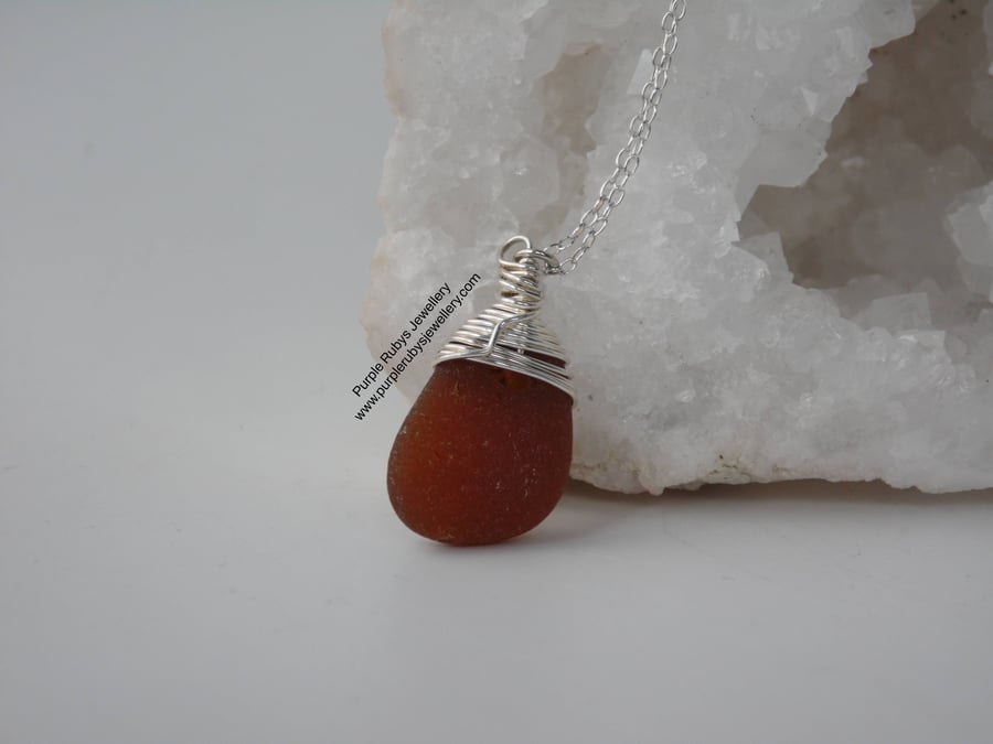 Amber Cornish Sea Glass Necklace, Sterling Silver N572