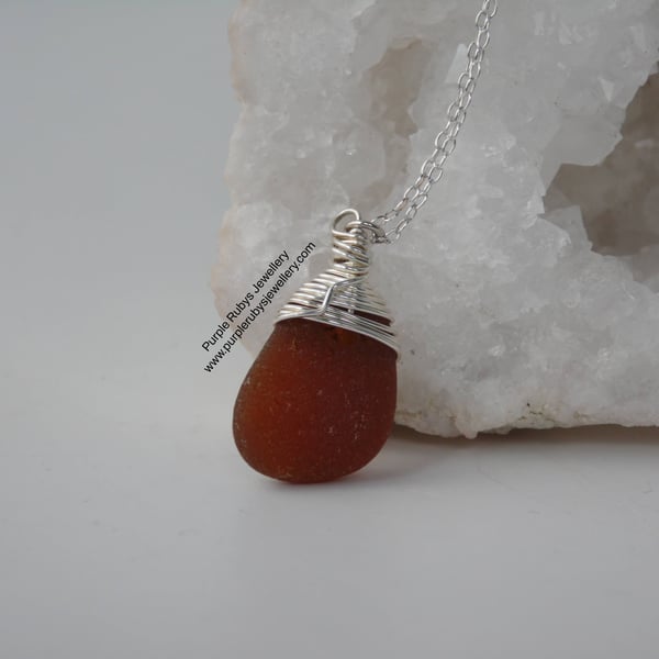 Amber Cornish Sea Glass Necklace, Sterling Silver N572